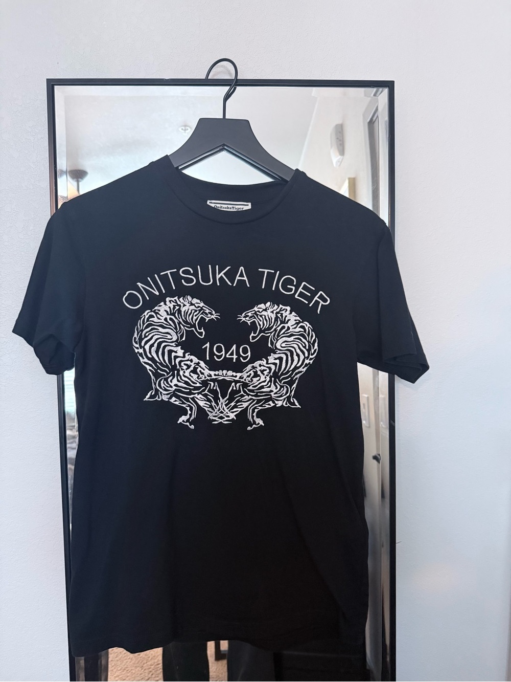 Onitsuka Tiger Black T-Shirt with White Twin Tiger Graphic